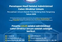 Flayer penetapan hasil seleksi administrasi calon Direktur Umum PDAM Kota Tangerang. (Foto: Istimewa).