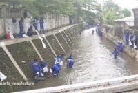 TERPANTAU - sebanyak ratusan personel gabungan sedang aksi bersih-bersih Saluran Phb Pulo. (Foto: Tangkapan Layar Jakarta_newsfeature).